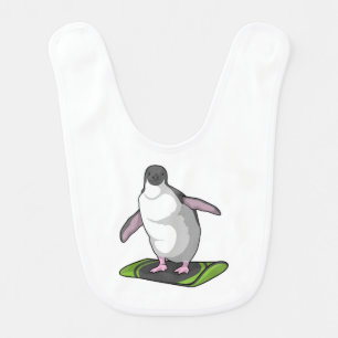 Penguin as Snowboarder with Snowboard Baby Bib