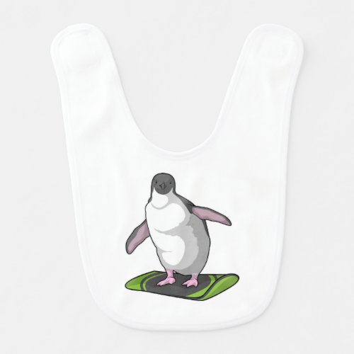 Penguin as Snowboarder with Snowboard Baby Bib
