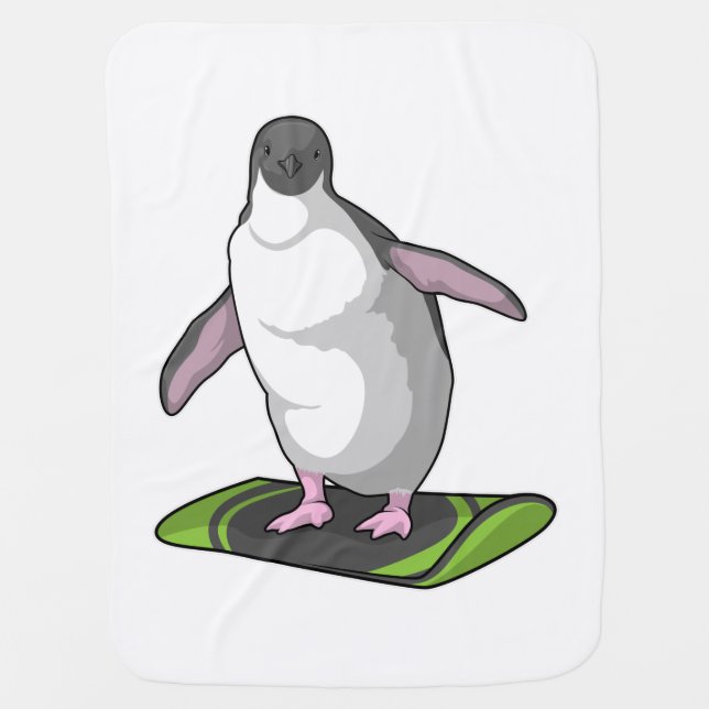 Penguin as Snowboarder with Snowboard Baby Blanket (Front)