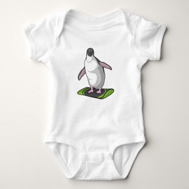 Penguin as Snowboarder with Snowboard Baby Bodysuit (Front)