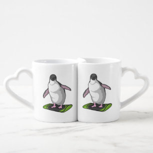 Penguin as Snowboarder with Snowboard Coffee Mug Set