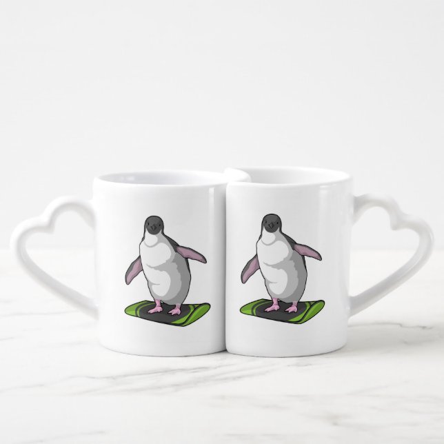 Penguin as Snowboarder with Snowboard Coffee Mug Set (Front Nesting)