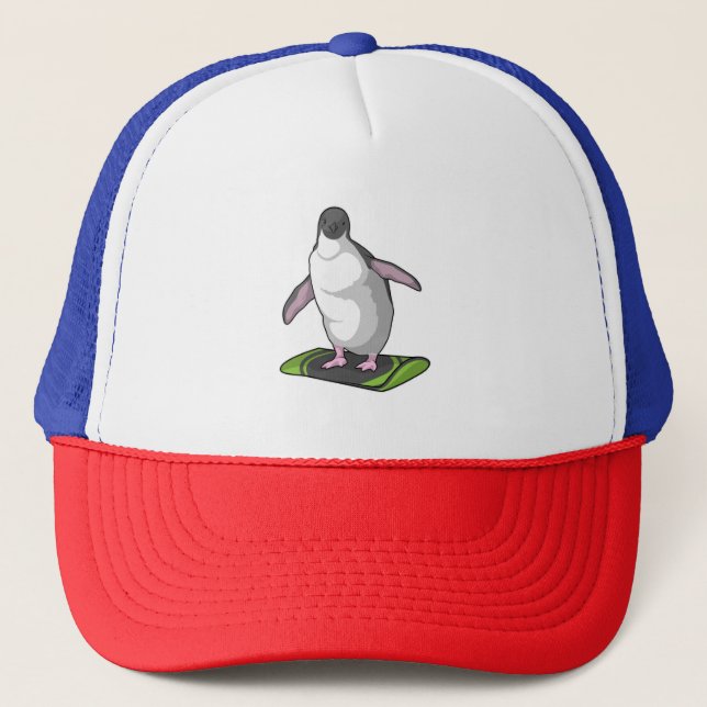 Penguin as Snowboarder with Snowboard Trucker Hat (Front)