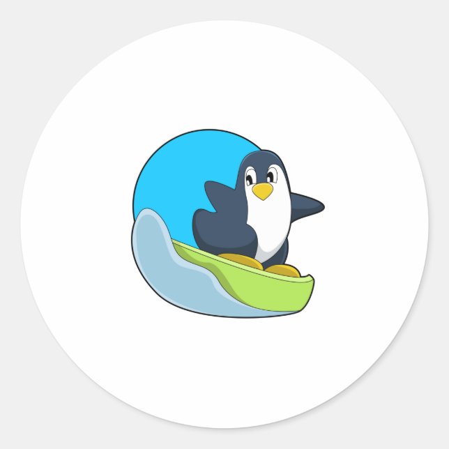 Penguin as Snowboarder with Sonowboard.PNG Classic Round Sticker (Front)