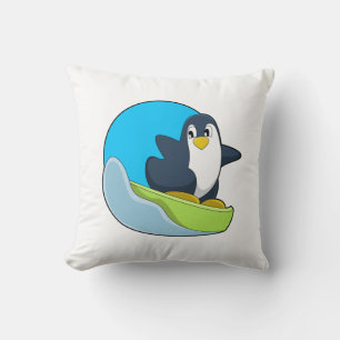 Penguin as Snowboarder with Sonowboard.PNG Throw Pillow
