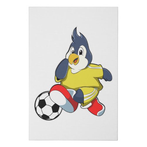 Penguin as Soccer player  Soccer ball Faux Canvas Print