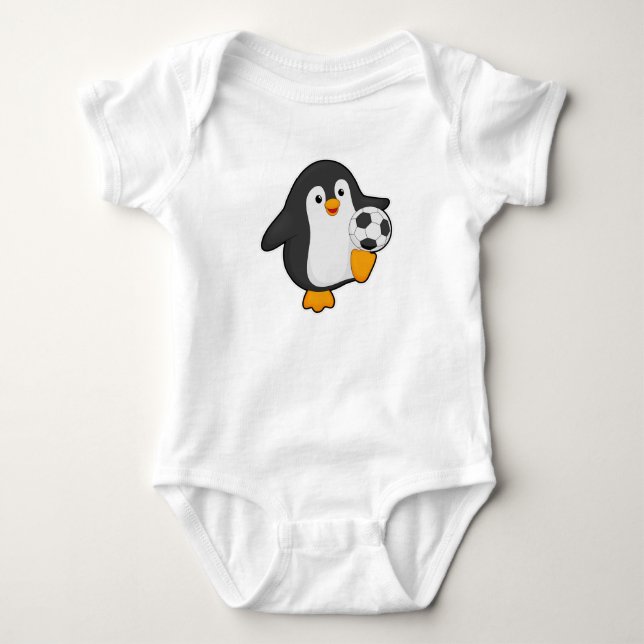 Penguin as Soccer player with Soccer ball Baby Bodysuit (Front)