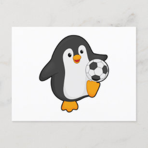 Penguin as Soccer player with Soccer ball Postcard