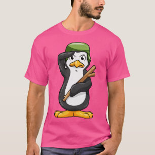 Penguin as Soldier with Helmet and Military Salute T-Shirt