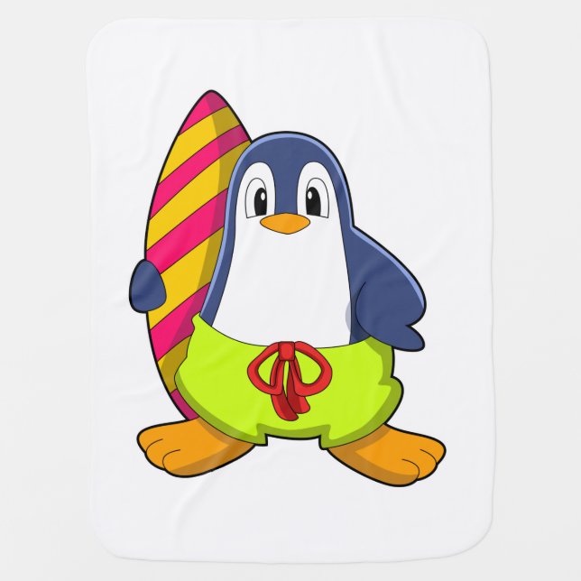 Penguin as Surfer with Surfboard Baby Blanket (Front)