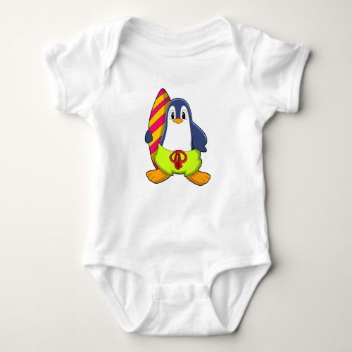 Penguin as Surfer with Surfboard Baby Bodysuit