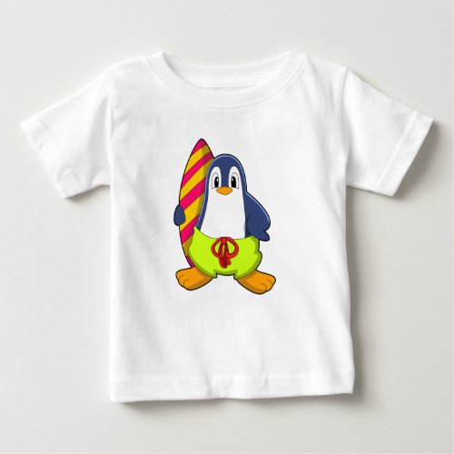 Penguin as Surfer with Surfboard Baby T_Shirt