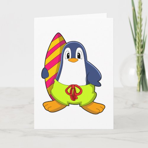 Penguin as Surfer with Surfboard Card