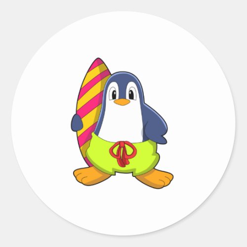 Penguin as Surfer with Surfboard Classic Round Sticker