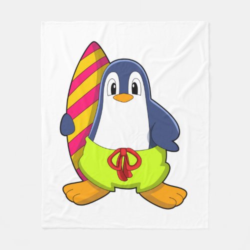 Penguin as Surfer with Surfboard Fleece Blanket