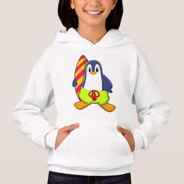 Penguin as Surfer with Surfboard Hoodie (Front)