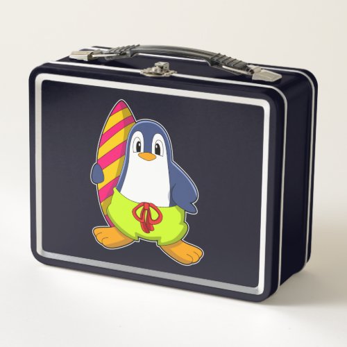 Penguin as Surfer with Surfboard Metal Lunch Box