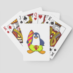 Penguin as Surfer with Surfboard Poker Cards
