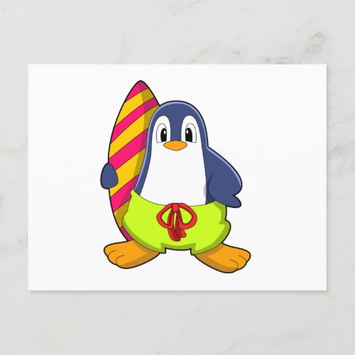 Penguin as Surfer with Surfboard Postcard