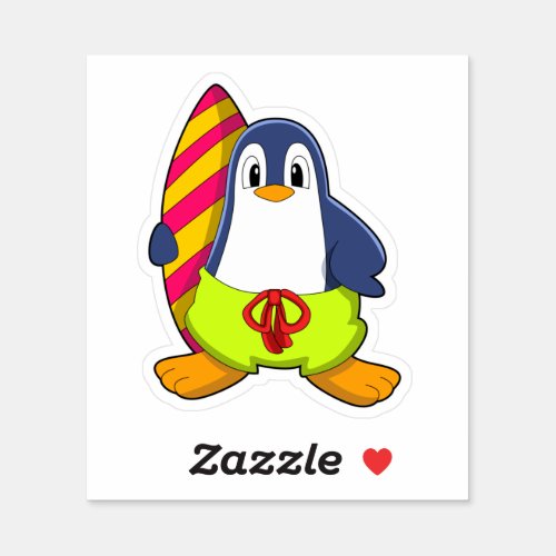 Penguin as Surfer with Surfboard Sticker