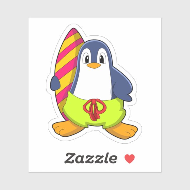 Penguin as Surfer with Surfboard Sticker (Sheet)