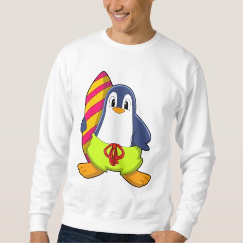 Penguin as Surfer with Surfboard Sweatshirt