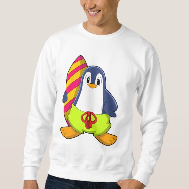 Penguin as Surfer with Surfboard Sweatshirt (Front)
