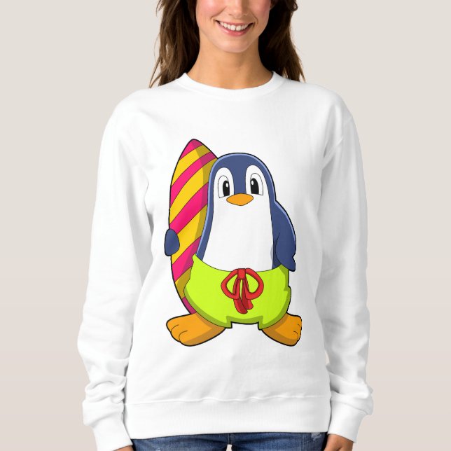 Penguin as Surfer with Surfboard Sweatshirt (Front)