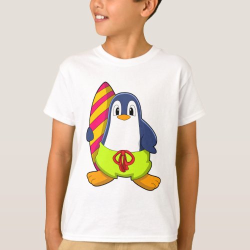 Penguin as Surfer with Surfboard T_Shirt