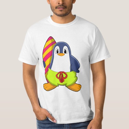 Penguin as Surfer with Surfboard T_Shirt