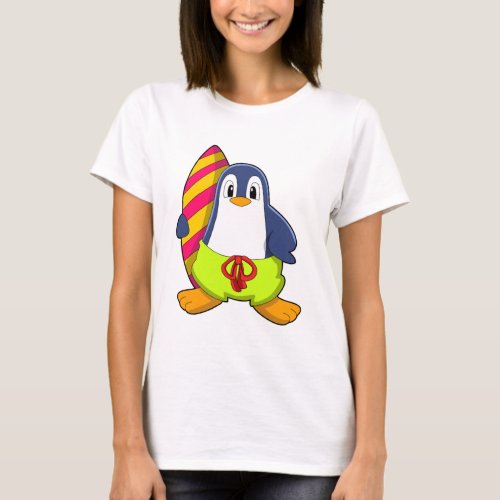 Penguin as Surfer with Surfboard T_Shirt