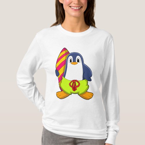 Penguin as Surfer with Surfboard T_Shirt