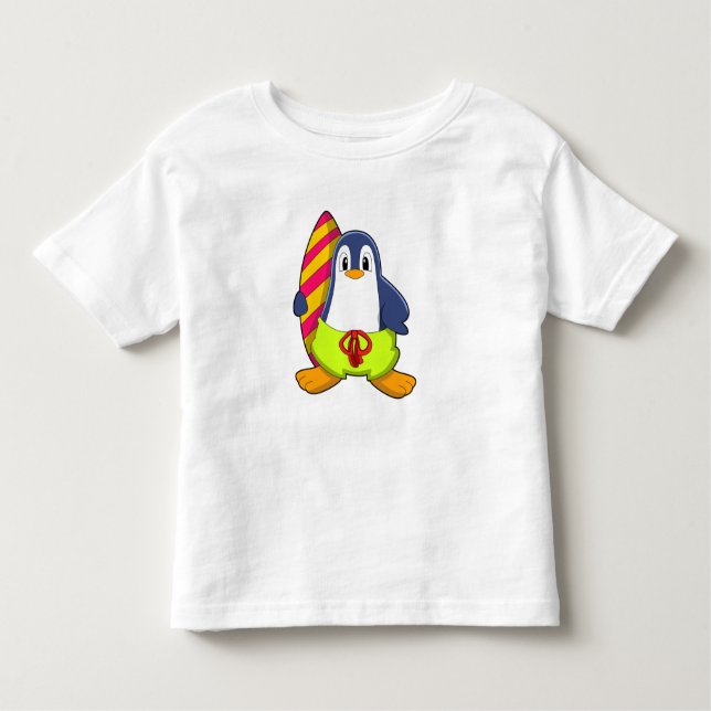 Penguin as Surfer with Surfboard Toddler T-shirt (Front)