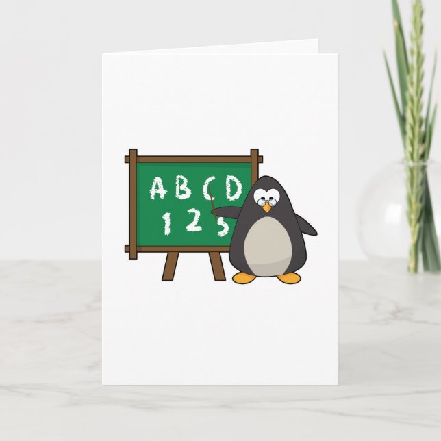 Penguin as Teacher with Blackboard Card (Front)