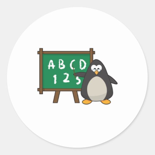 Penguin as Teacher with Blackboard Classic Round Sticker
