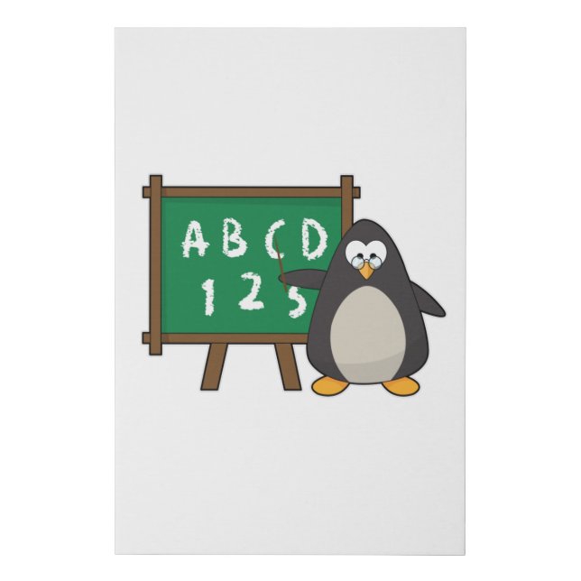 Penguin as Teacher with Blackboard Faux Canvas Print (Front)