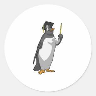 Penguin as Teacher with Pointer Classic Round Sticker