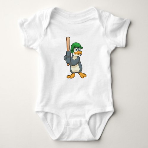 Penguin at Baseball with Baseball bat  Helmet Baby Bodysuit