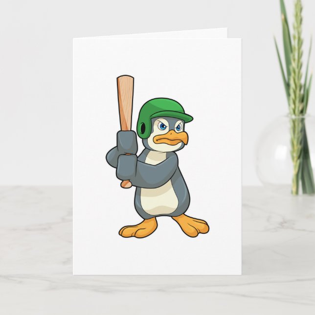 Penguin at Baseball with Baseball bat & Helmet Card (Front)
