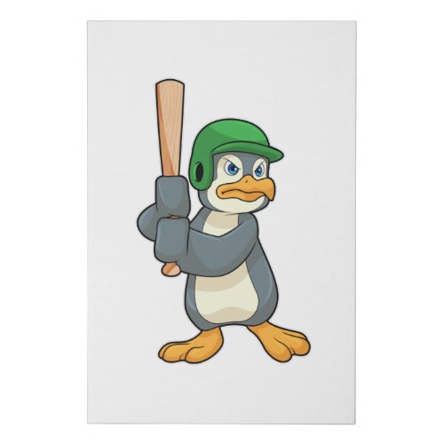 Penguin at Baseball with Baseball bat  Helmet Faux Canvas Print