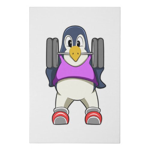 Penguin at Bodybuilding with Barbell Faux Canvas Print