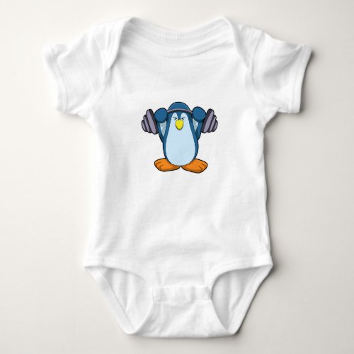 Penguin at Bodybuilding with Dumbbells Baby Bodysuit