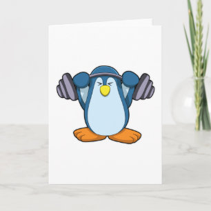 Penguin at Bodybuilding with Dumbbells Card
