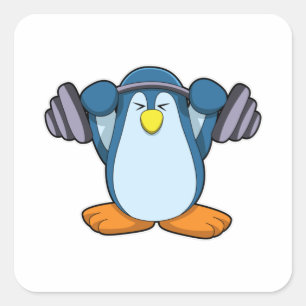 Penguin at Bodybuilding with Dumbbells Square Sticker