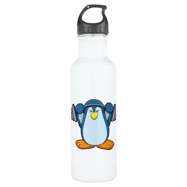 Penguin at Bodybuilding with Dumbbells Stainless Steel Water Bottle (Front)