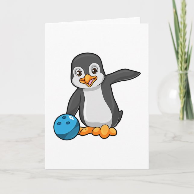 Penguin at Bowling with Bowling ball Card (Front)