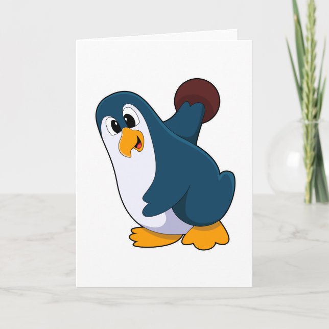 Penguin at Bowling with Bowling ball Card (Front)