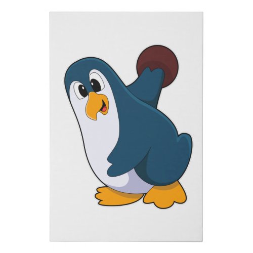 Penguin at Bowling with Bowling ball Faux Canvas Print