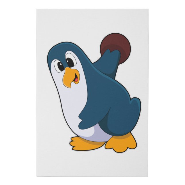 Penguin at Bowling with Bowling ball Faux Canvas Print (Front)