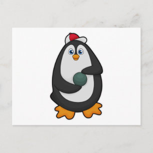 Penguin at Bowling with Bowling ball Postcard